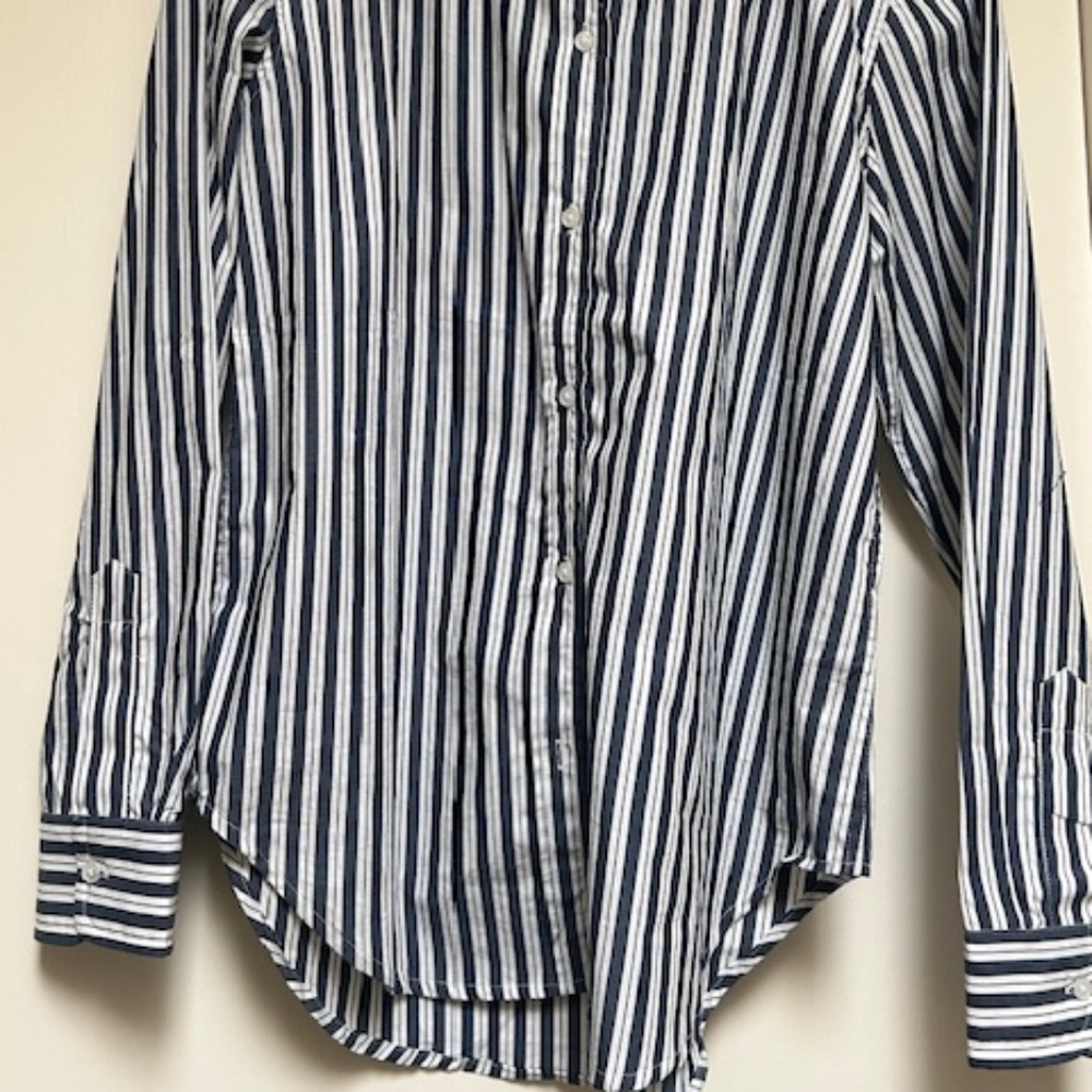 Quince Navy and White Vertical Stripe Button-Down Shirt - Picture 2 of 7